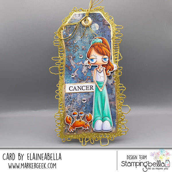 Stamping Bella Oddball Zodiac Cancer Cling Stamps eb1491 red hair crab green pants cancer tag card