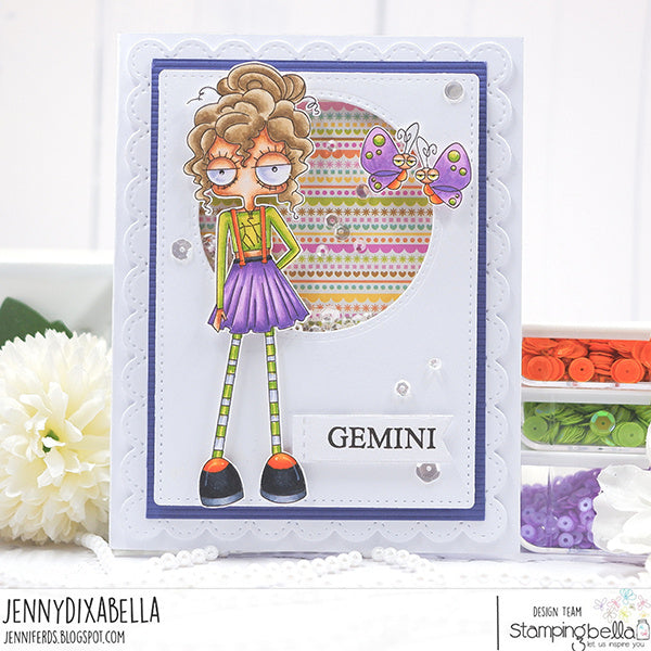 Stamping Bella Oddball Zodiac Gemini Cling Stamps eb1468 purple skirt