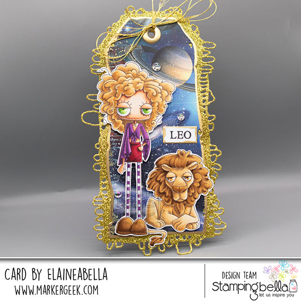 Stamping Bella Oddball Zodiac Leo Cling Stamps eb1492 curly hiar stripped stockings lion planets tag card