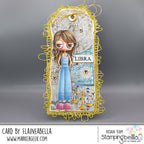Stamping Bella Oddball Zodiac Libra Cling Stamps eb1494 girl in overalls gold scale pink shoes tag card