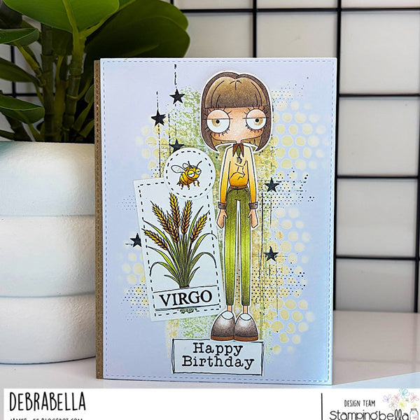Stamping Bella Oddball Zodiac Virgo Cling Stamps eb1493 corn stalk bee stars green pants happy birthday card