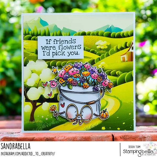 Stamping Bella Spec-Tacular Pail of Mums Cling Stamp ag1341 vivid colors