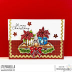 Stamping Bella Spec-Tacular Poinsettia Pair Cling Stamps ag1503 red bow with garland gold sparkle boarder christmas card