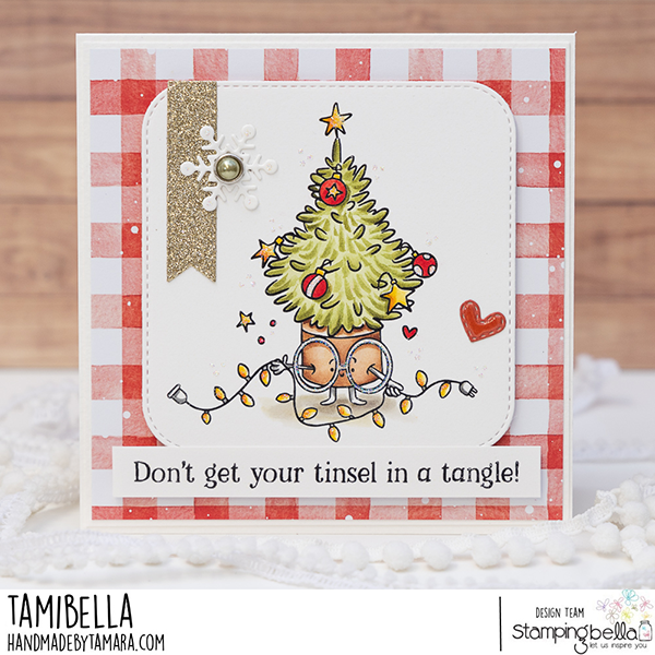 Stamping Bella Spec-Tacular Potted Tree Cling Stamp ag1347  plaid