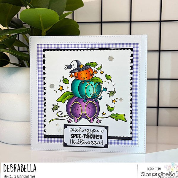 Stamping Bella Spec-Tacular Pumpkin Stack Cling Stamps ag1501 fall leaves witch hat plaid trim card 
