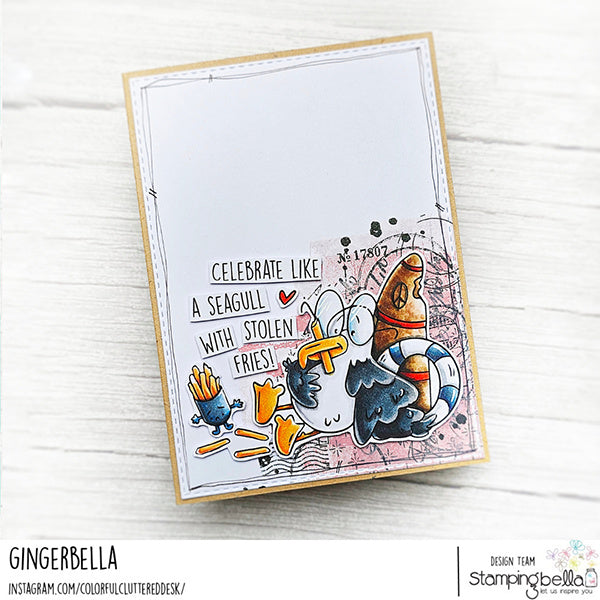 Stamping Bella Spec-Tacular Seagull and Fries Cling Stamps ag1486 celebrate like a seagull with stolen fries gingerbella