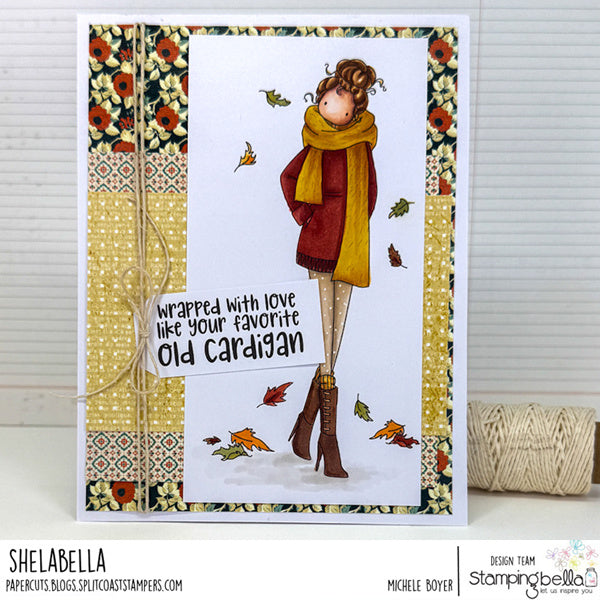 Stamping Bella Uptown Girl Freya loves Fall Cling Stamp eb1433 cardigan