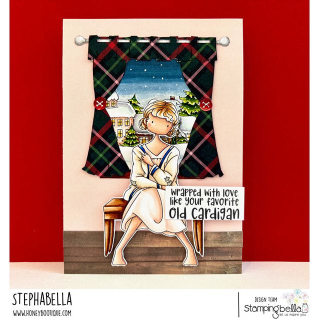 Stamping Bella Uptown Girl loves her Cardigan Cling Stamp eb1434 plaid