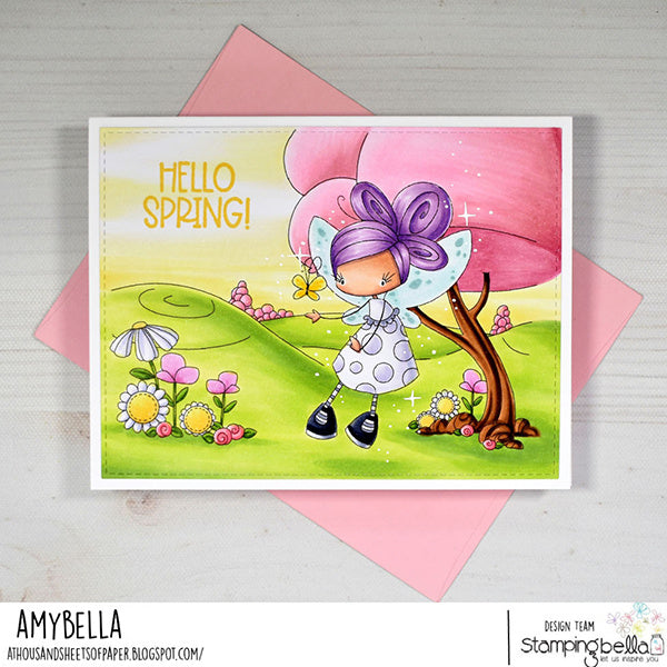 Stamping Bella Whimsabella FlutterBreeze Cling Stamp eb1470 pink tree