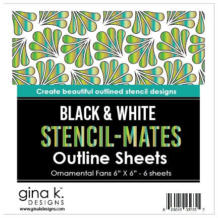 Gina K Designs Black and White Outline Sheets Ornamental Fans Poly-Glaze Stencil-Mates smoof