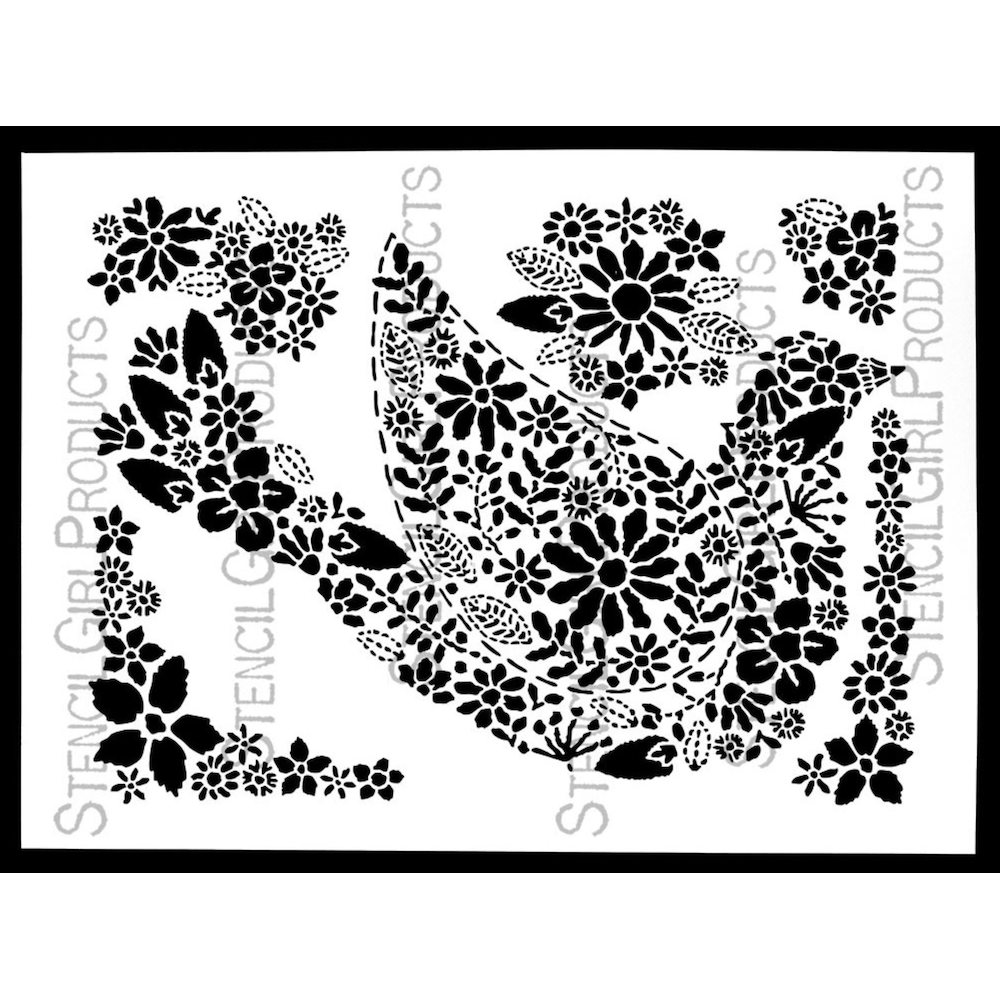 StencilGirl Floral Songbird Stencil ll1095