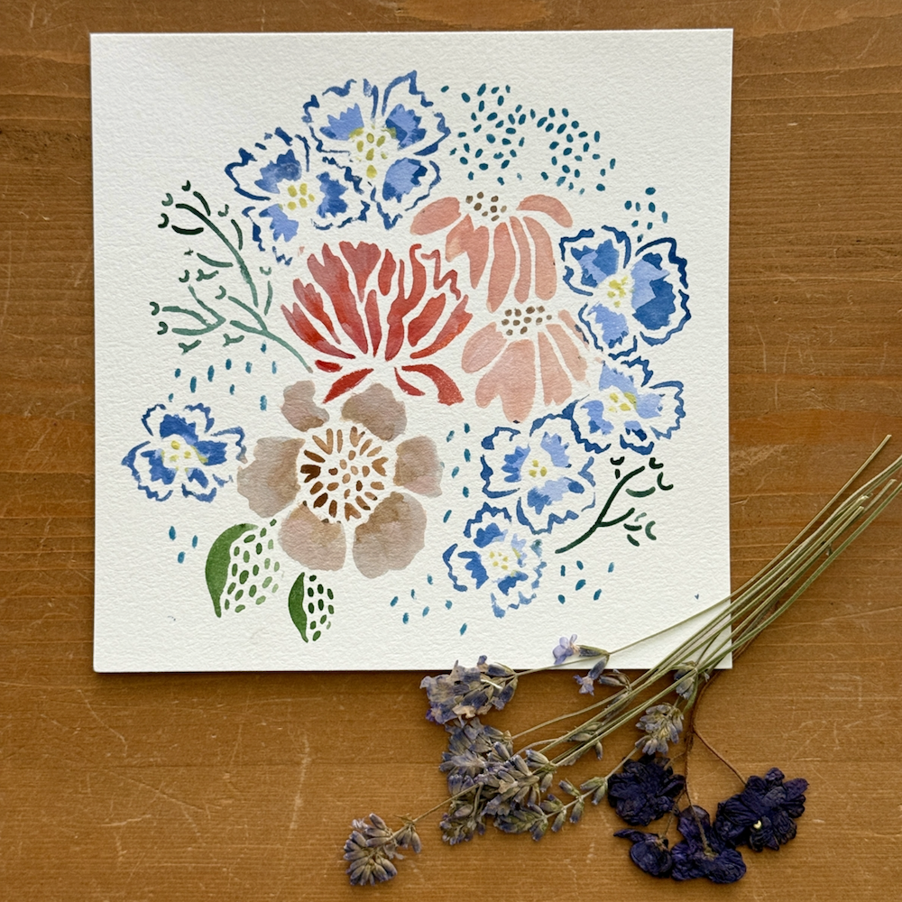 StencilGirl Petite Bouquet Stencil sa1052 watercolor