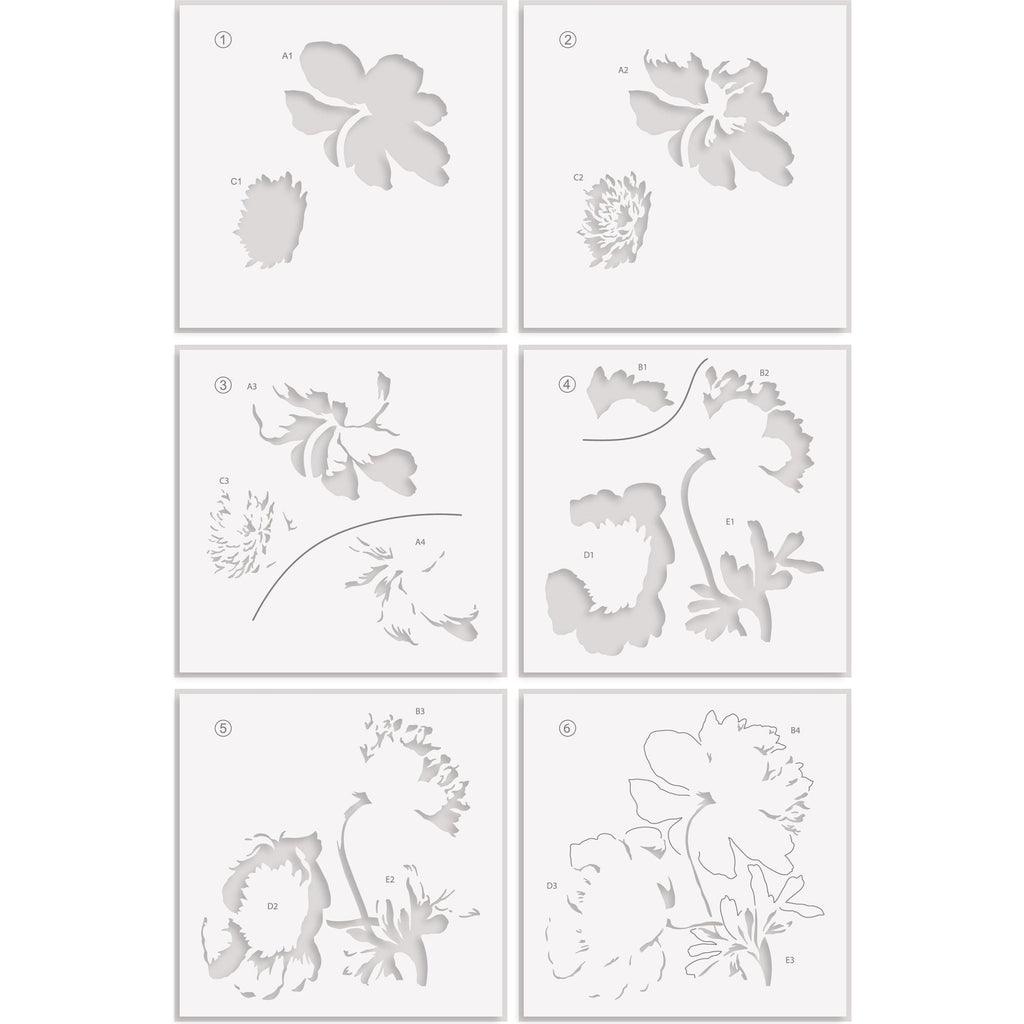 Altenew Stencil Art White Cap Peonies Layering Stencils alt10228 product image