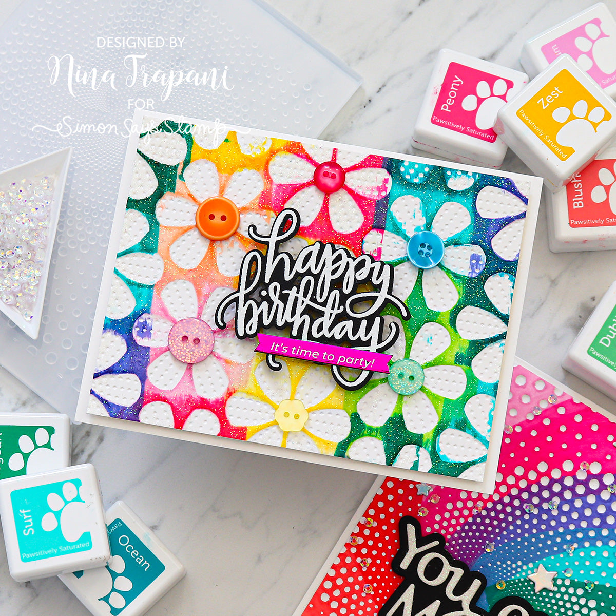 Simon Says Stamp Embossing Folder Stitched Flowers sf497 STAMPtember Birthday Card | color-code:ALT03
