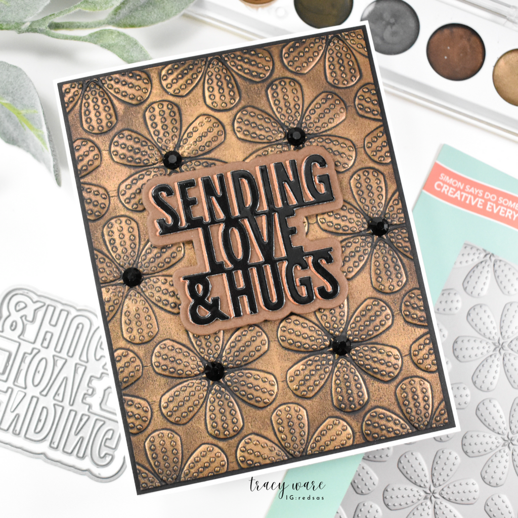 Simon Says Stamp Embossing Folder Stitched Flowers sf497 STAMPtember Love and Hugs Card | color-code:ALT06