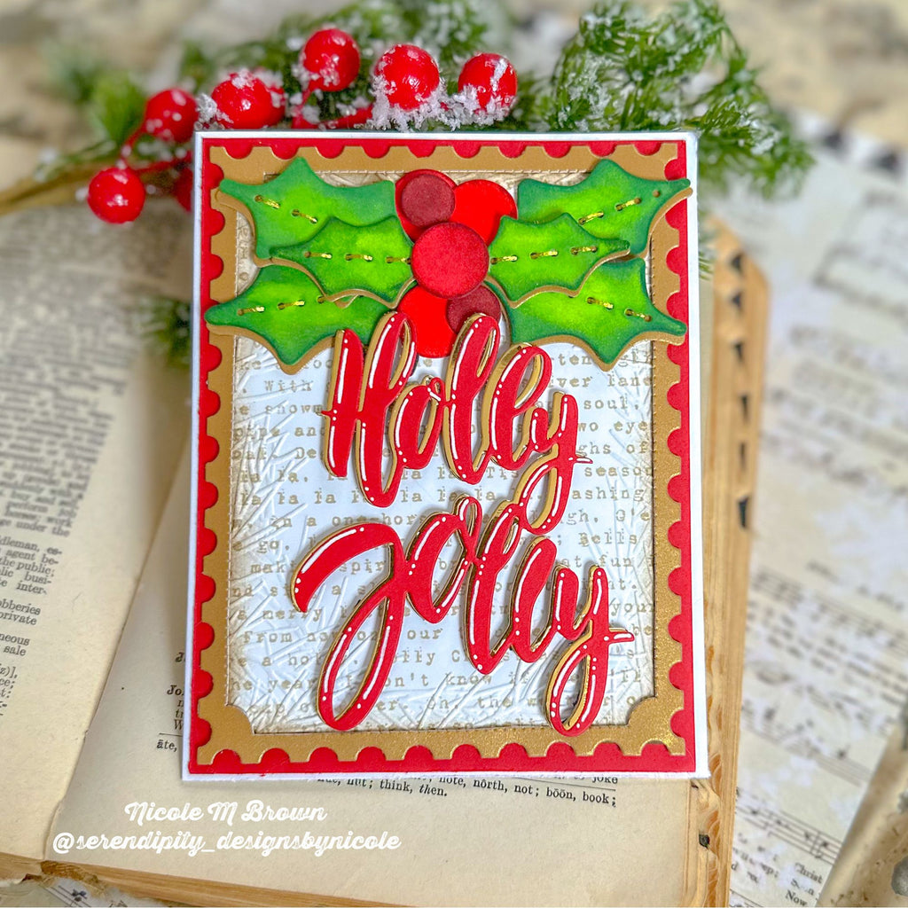 Simon Says Stamp Stitching Holly and Berries Wafer Dies s1101 DieCember Holiday Card
