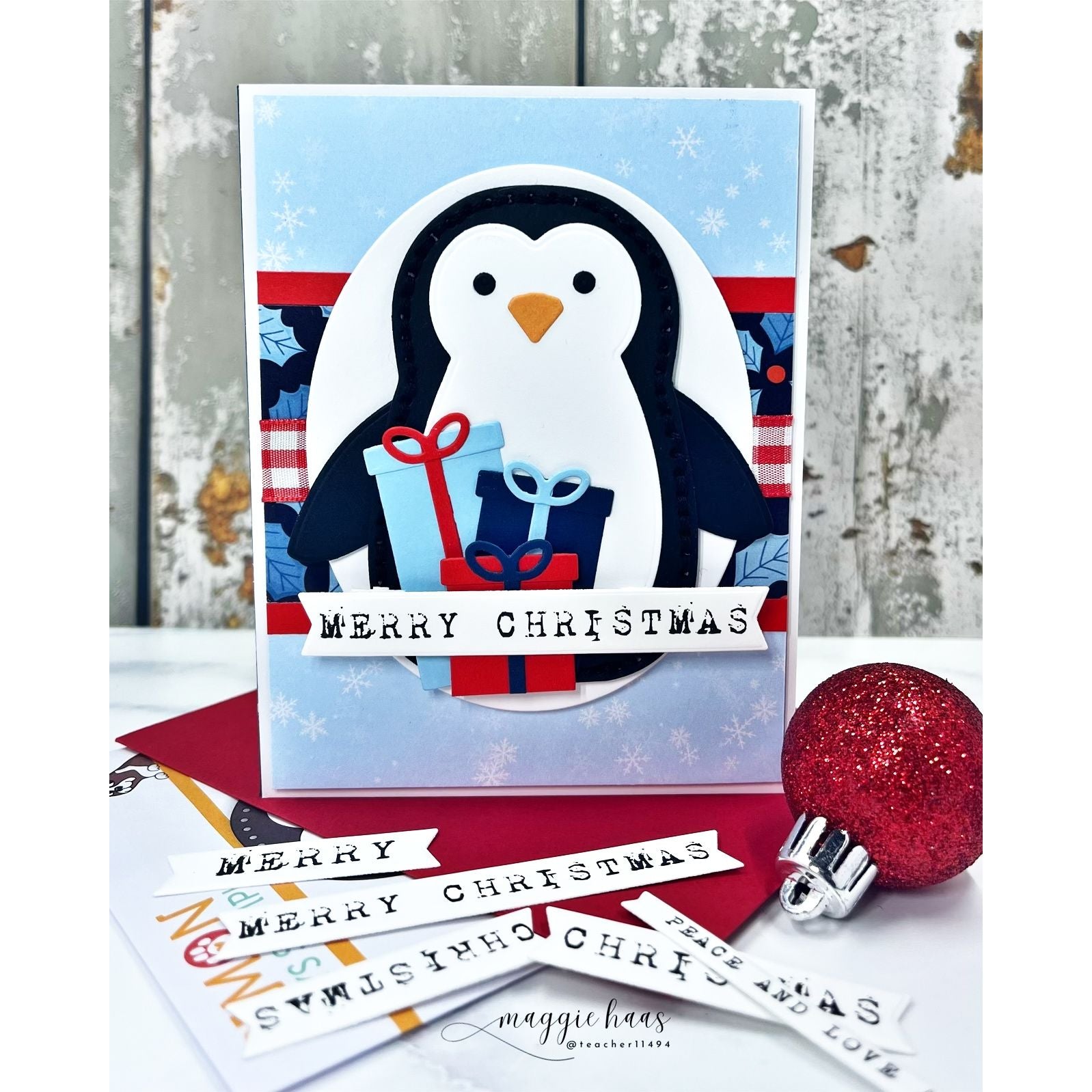 Simon Says Stamp Stitching Penguin Wafer Dies s1103 DieCember Christmas Card