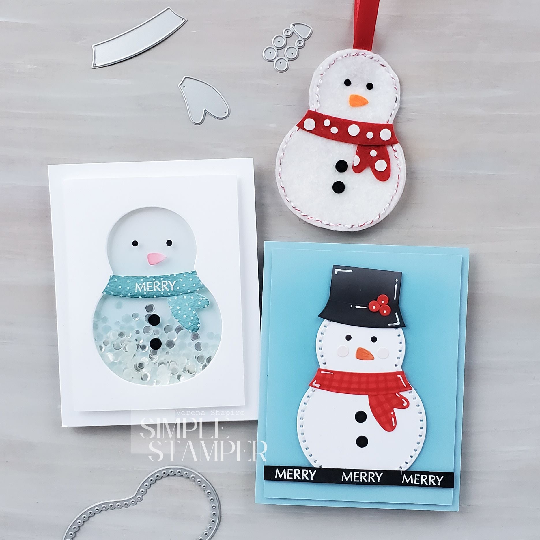 Simon Says Stamp Stitching Snowman Wafer Dies s1102 DieCember Ornament and Cards