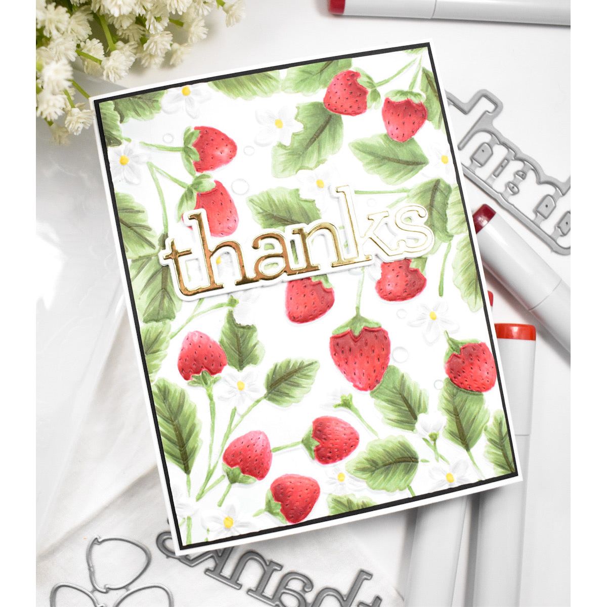 Simon Says Stamp Embossing Folder And Dies Strawberry Fields sfd321 Out Of This World Thanks Card | color-code:ALT04