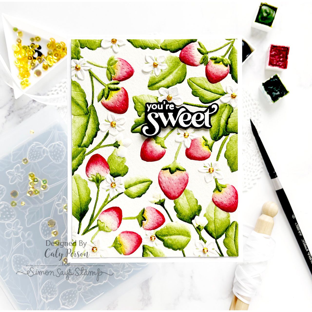 Simon Says Stamp Embossing Folder And Dies Strawberry Fields sfd321 Out Of This World  You're Sweet Card | color-code:ALT03