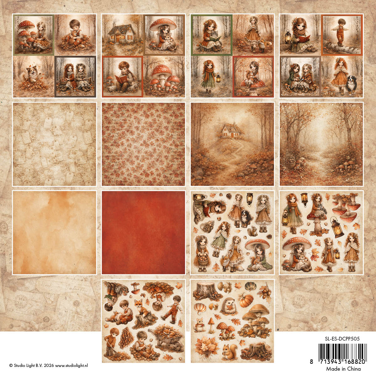 Studio Light Autumn Dreams Essentials 8x8 Mixed Paper Pad sl-es-dcpp505 inside contents