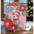 Studio Light Benjamin Friendz Clear Stamp ccl-fr-stamp960 bunny with santa hat and scarf red flowers joy card