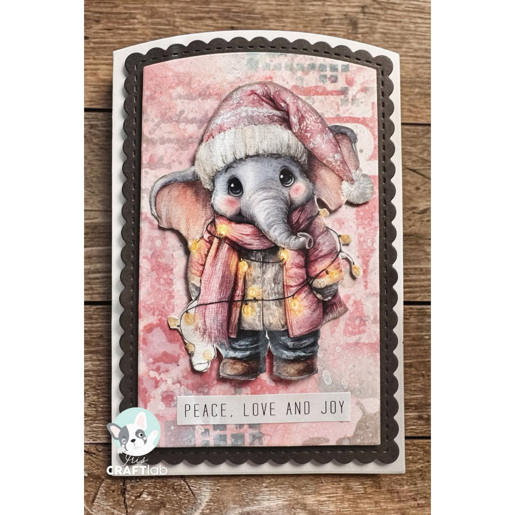 Studio Light Candy Christmas Collage 8x8 Paper Pad Essentials ccl-es-cpp497 elephant snow hat lights peace love and joy card