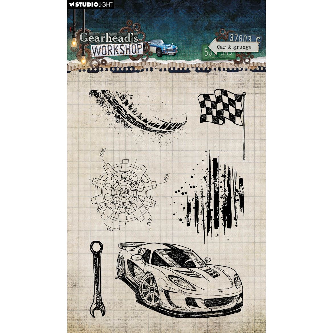 Studio Light Car and Grunge Clear Stamps sl-gw-stamp945