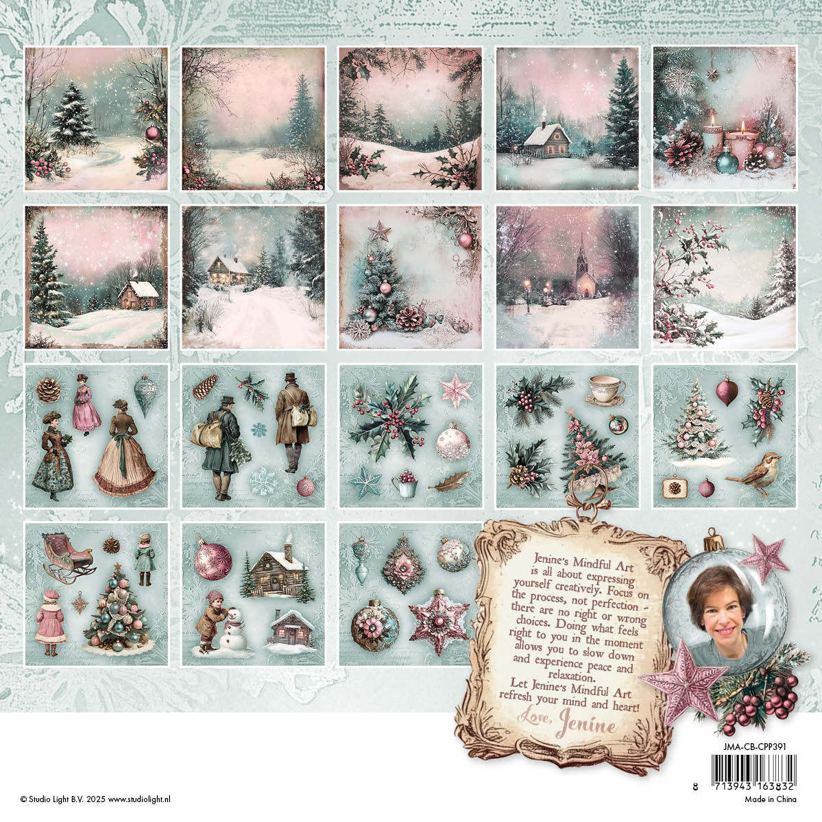 Studio Light Christmas Blush Backgrounds and Elements 8x8 Collage Paper Pad jma-cb-cpp391 sheets