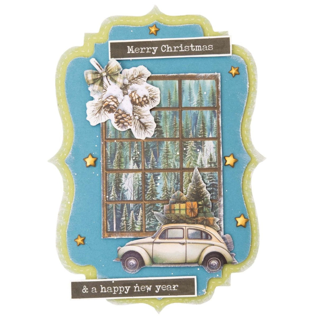 Studio Light Christmas Forest Die Cut Paper Pad Elements sl-cf-dcpp475 acorns trees car merry christmas card
