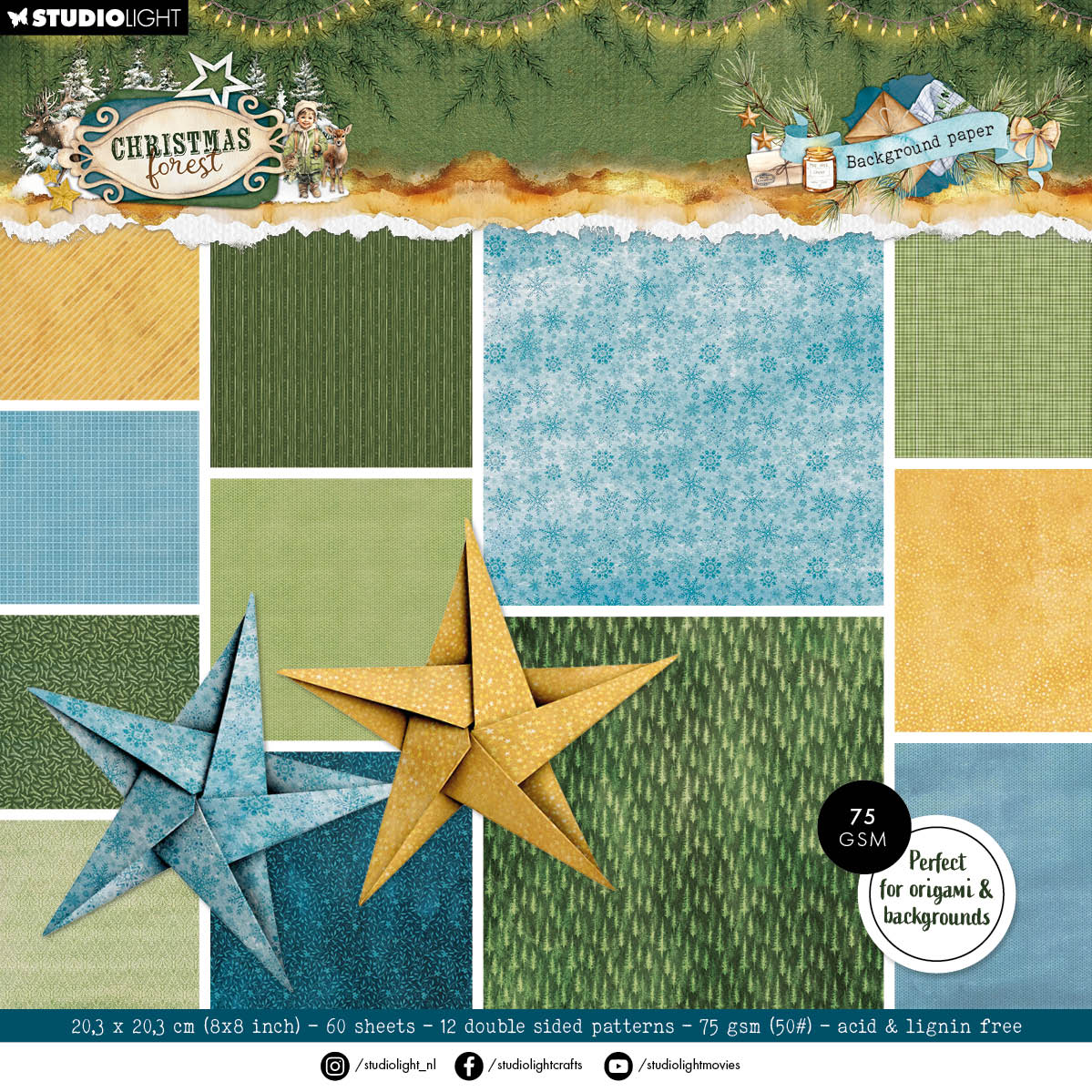 Studio Light Christmas Forest Origami and Backgrounds Paper sl-cf-dpp476