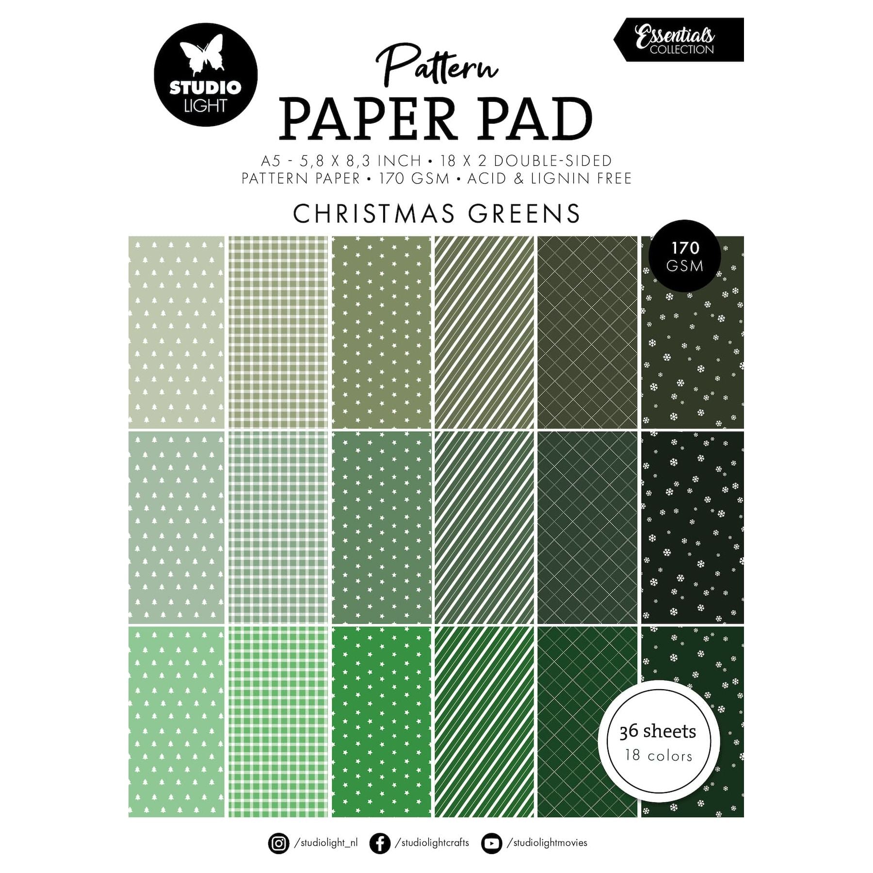 Studio Light Christmas Greens Pattern Essentials Paper Pad sl-es-ppp208