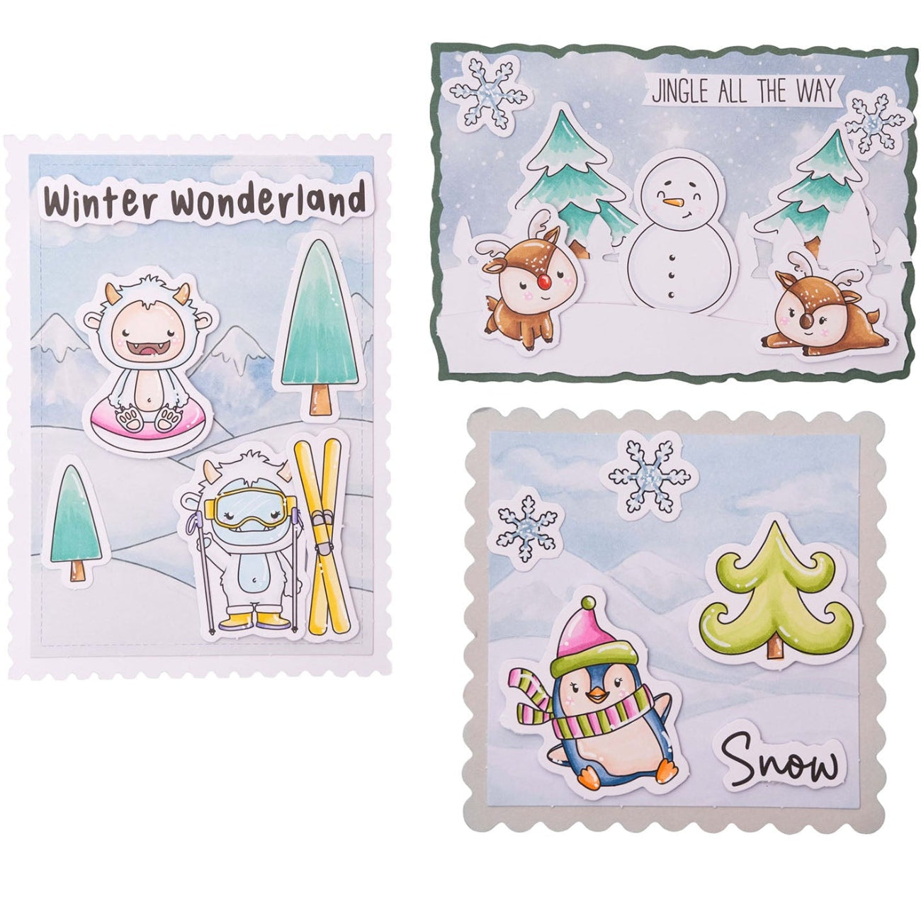 Studio Light Christmas Sweet Stories Card Making Pad sl-ss-cmp44 snowmen with reindeer in snow penguin mountains winter cards