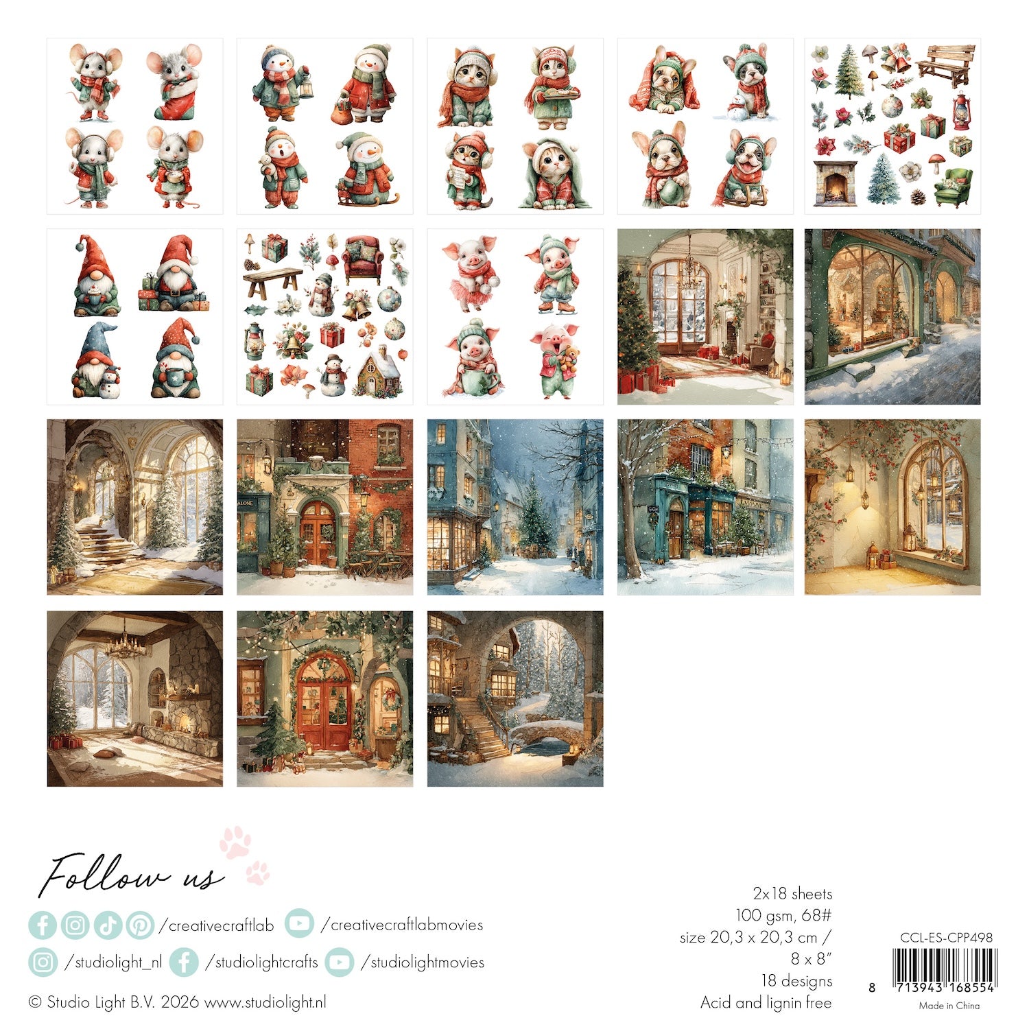 Studio Light Classic Christmas Collage 8x8 Paper Pad Essentials ccl-es-cpp498 package back