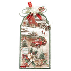 Studio Light Cottage Christmas Background Paper sl-cc-dpp484 red truck with presents kids walking in snow red barn tag card