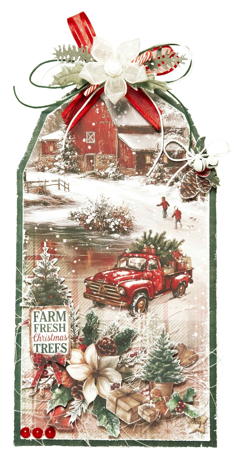 Studio Light Cottage Christmas Die-Cut Paper Pad sl-cc-dcpp485 red barn ribbon with flower red truck with tree card