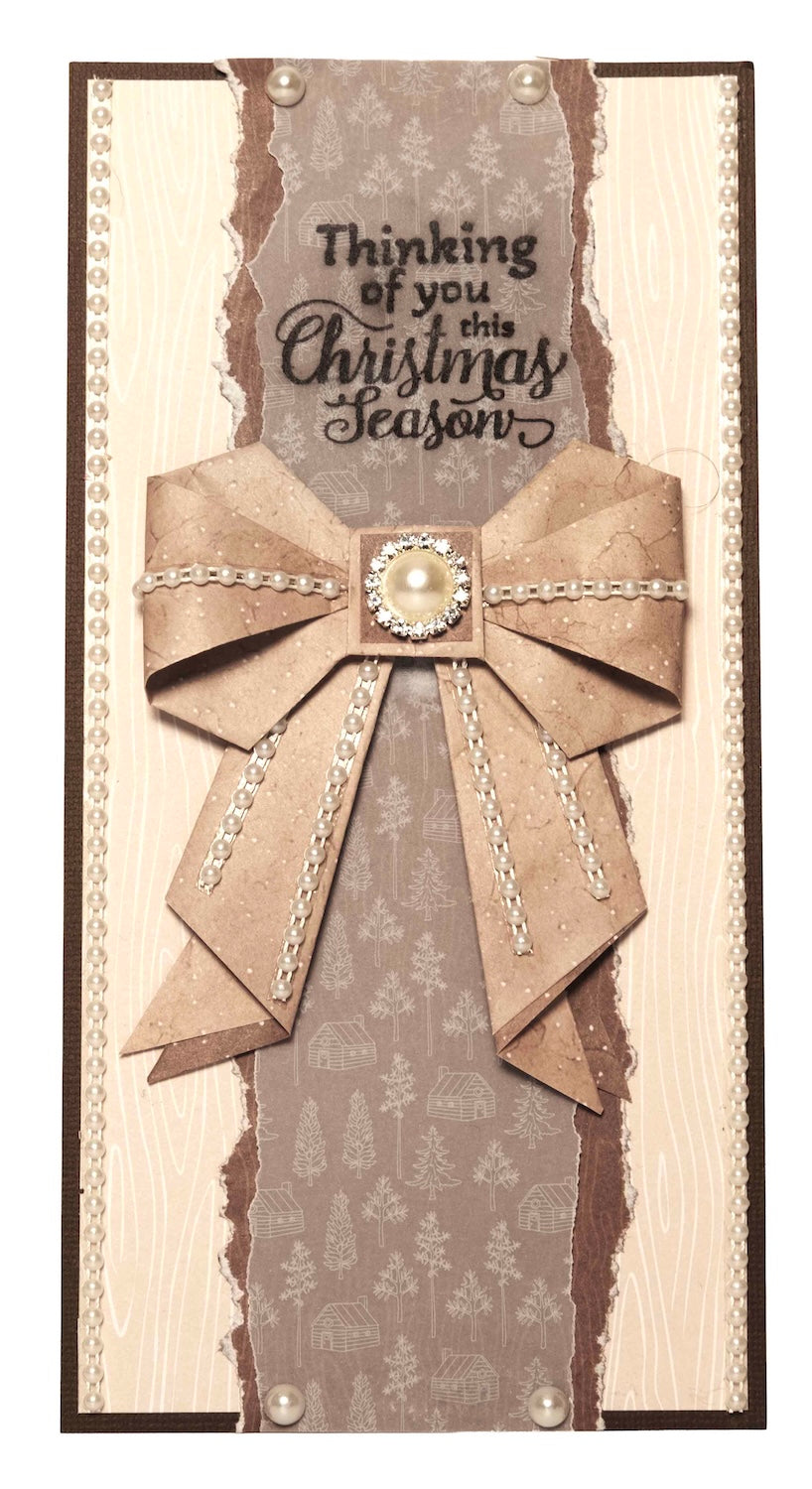 Studio Light Cottage Christmas Origami and Backgrounds 8x8 Paper Pad sl-cc-dpp486 pearl trim bown with pearls thinking of you card