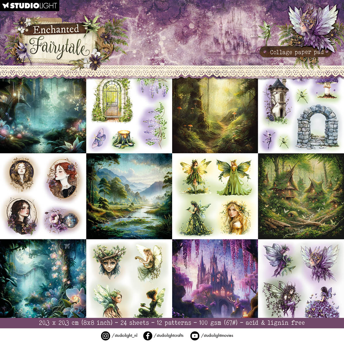 Studio Light Enchanted Fairytale Collage 8x8 Paper Pad sl-ef-cpp468