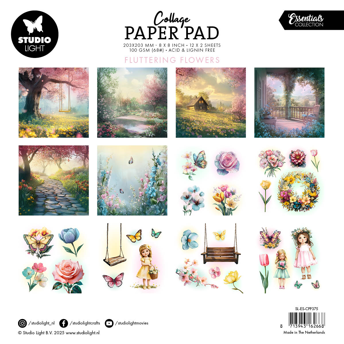 Studio Light Fluttering Flowers Collage Paper Pad sl-es-cpp375 back cover