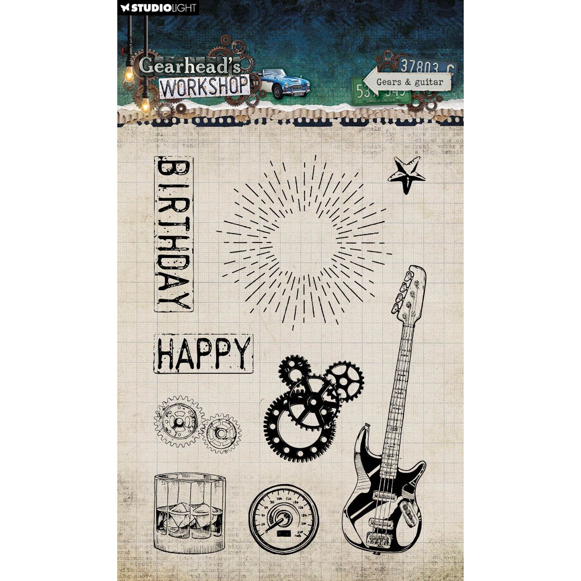 Studio Light Gears and Guitar Clear Stamps sl-gw-stamp944