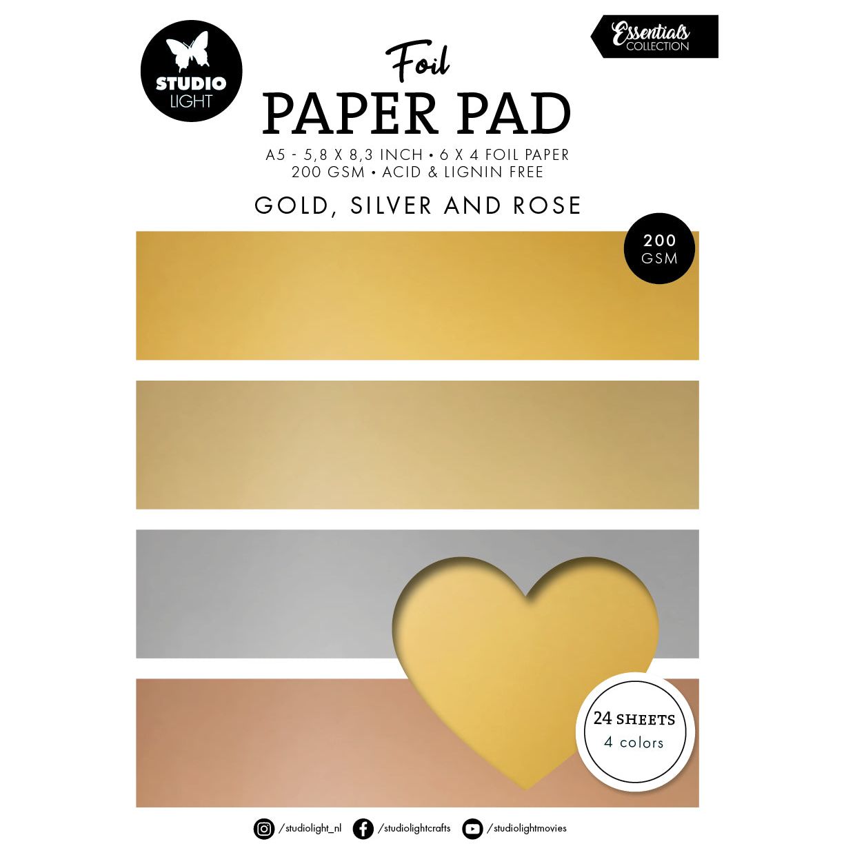 Studio Light Gold, Silver And Rose Foil Paper Pad sl-es-pp210
