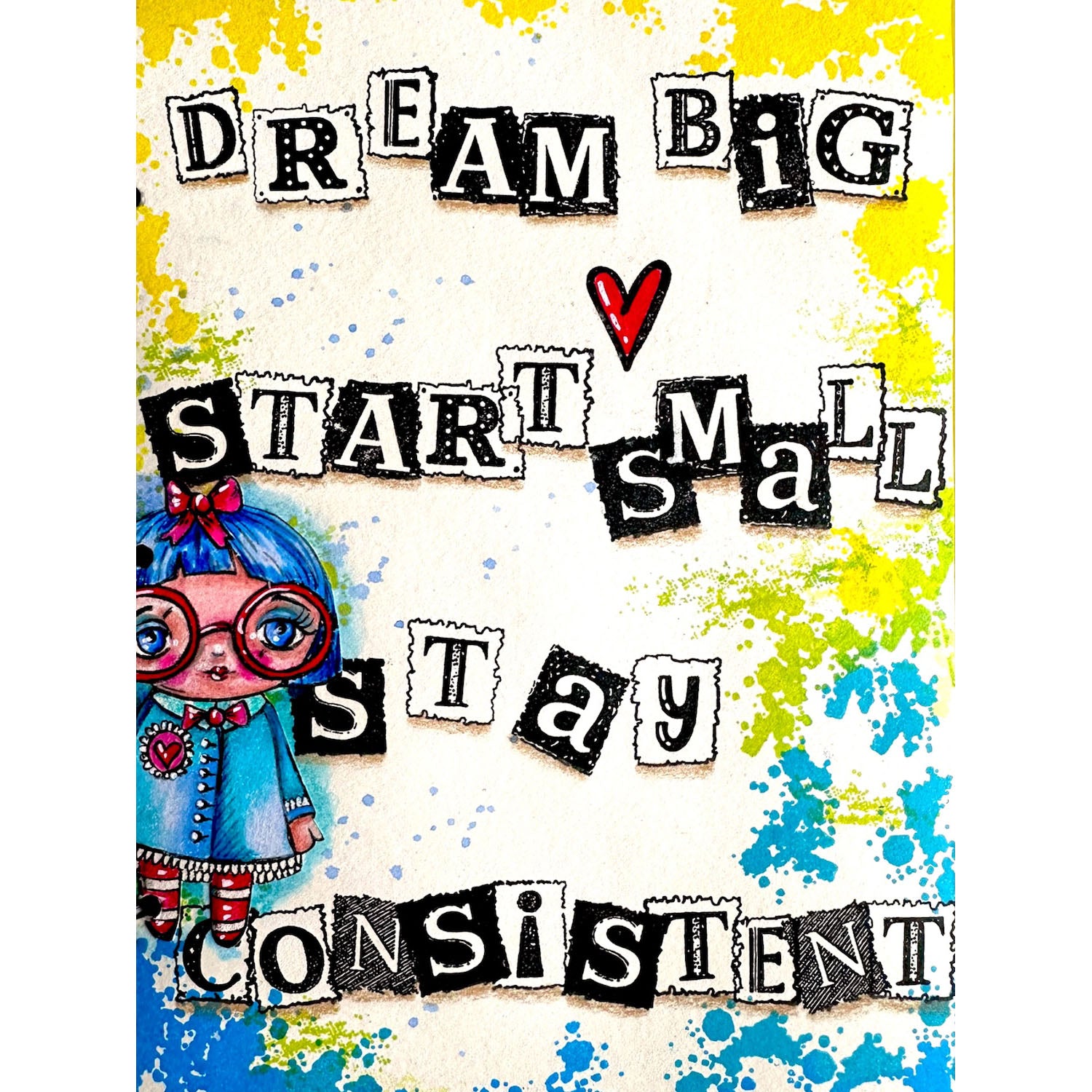 Studio Light Just A Girl Clear Stamp abm-26-stamp968 girl with glasses blue hair dream big card