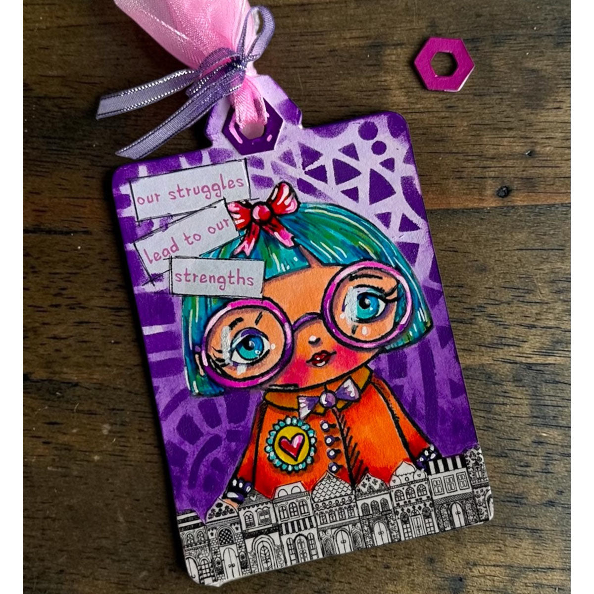 Studio Light Just A Girl Clear Stamp abm-26-stamp968 pink glasses green hair purple background purple bow card