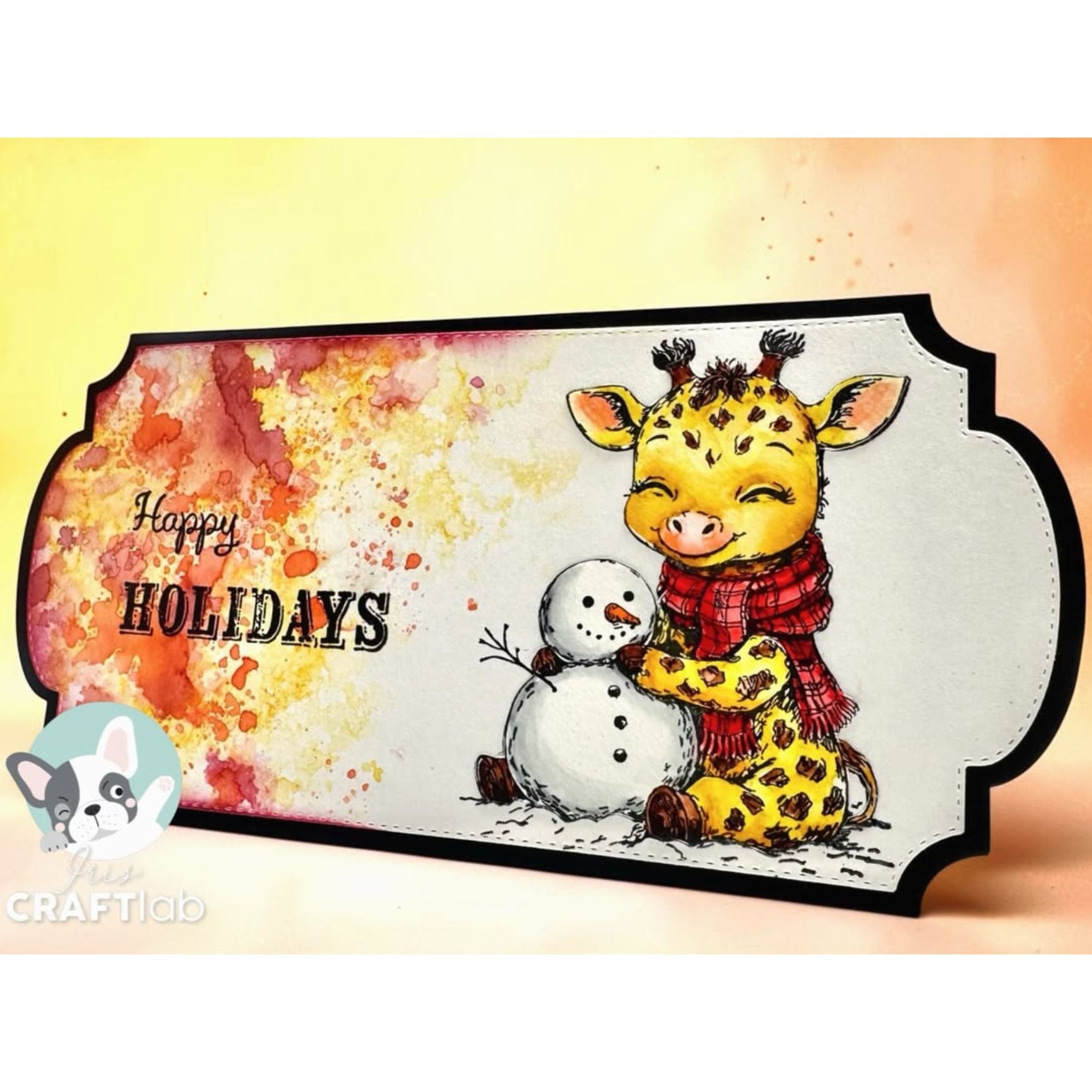 Studio Light Lucas Friendz Clear Stamp ccl-fr-stamp962 giraffe with snowman happy holidays card