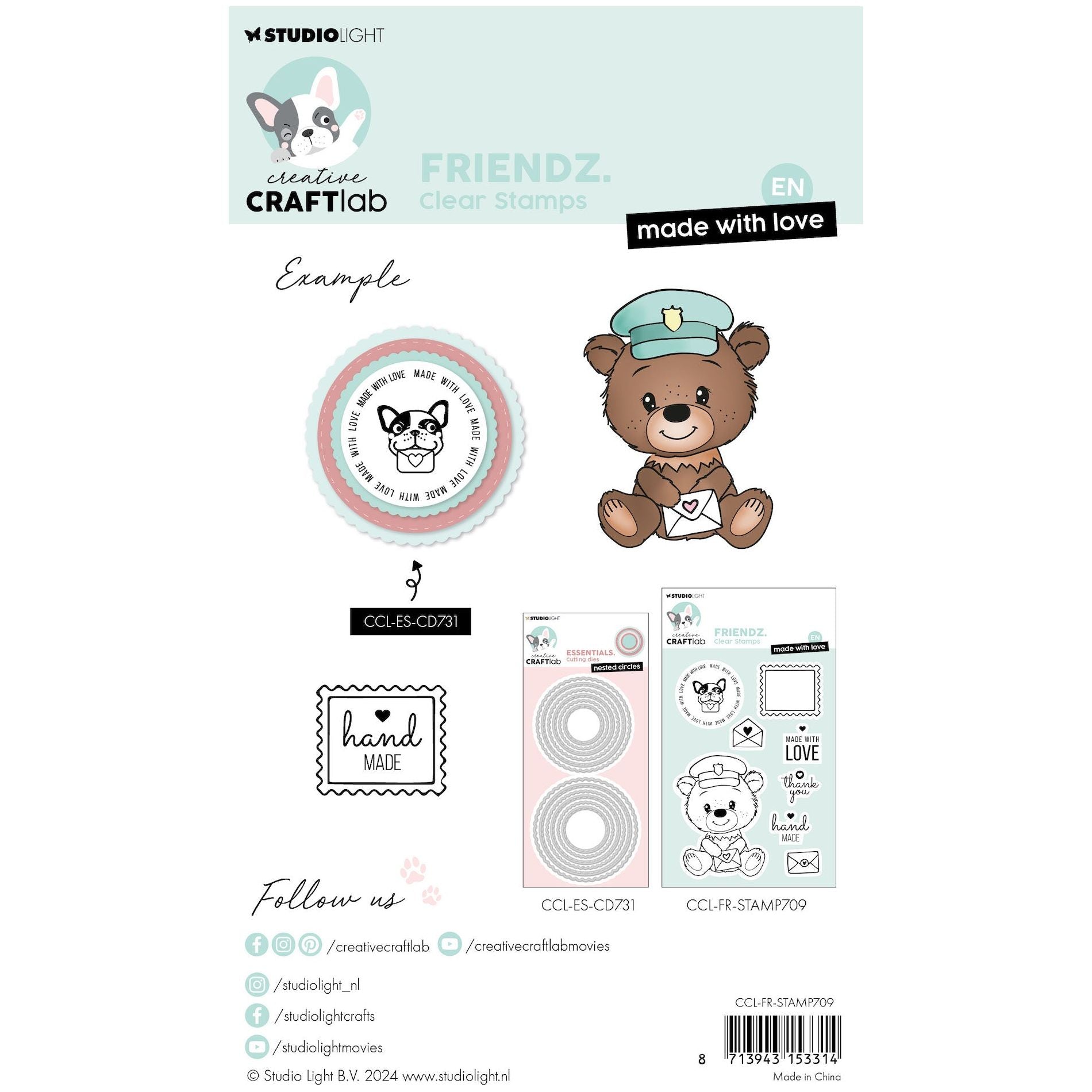 Studio Light Made With Love Friends Clear Stamps ccl-fr-stamp709 package