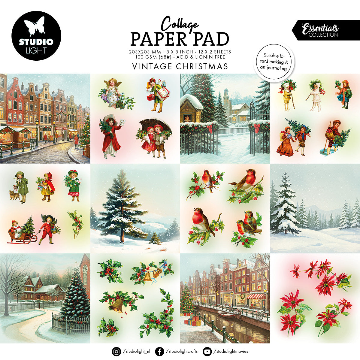 Studio Light Vintage Christmas Essentials Collage 8x8 Paper Pad sl-es-cpp374