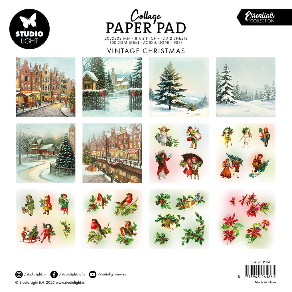 Studio Light Vintage Christmas Essentials Collage 8x8 Paper Pad sl-es-cpp374 sheets