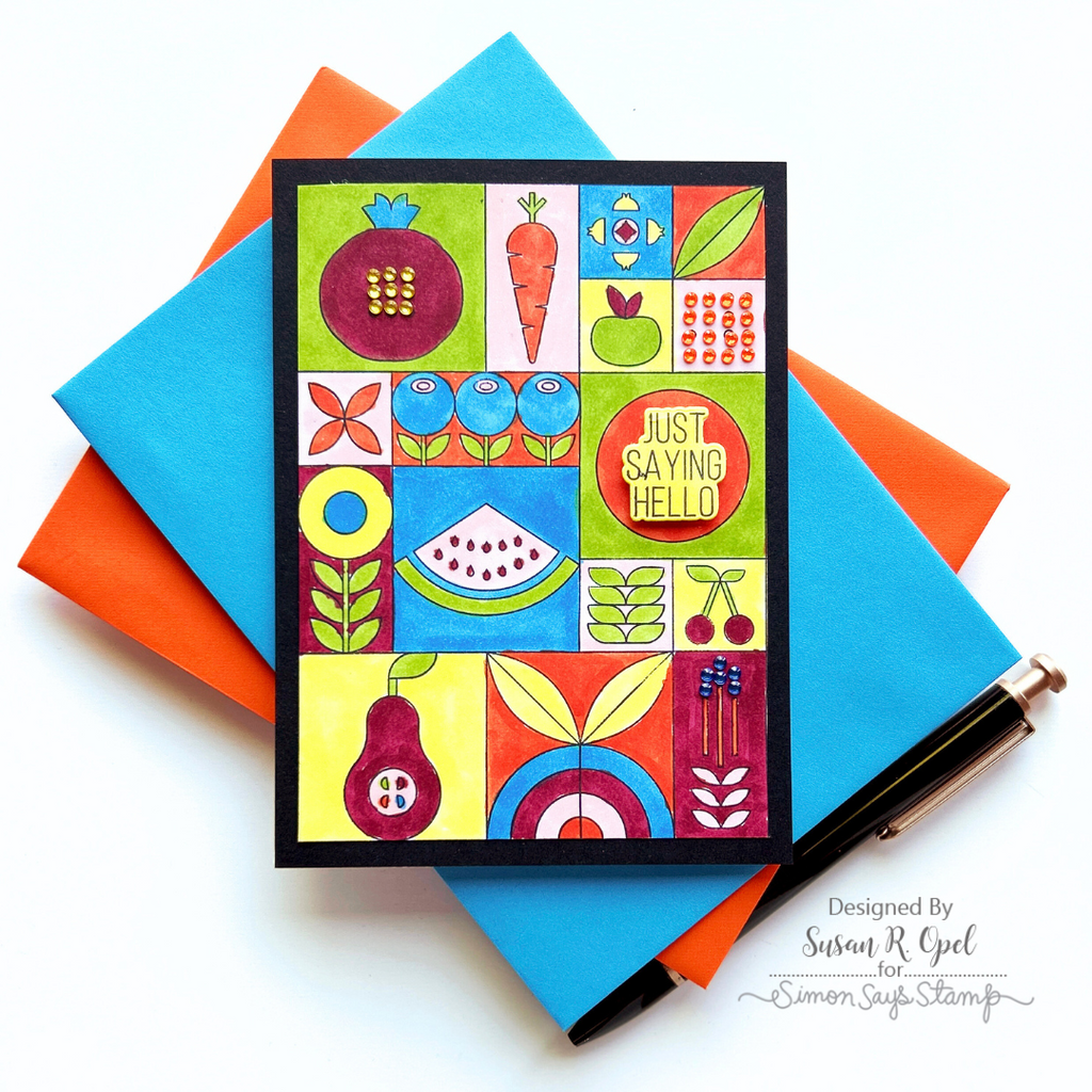 Simon Says Stamps and Dies Summer Fruit Tiles set796sf Sunny Vibes Hello Card