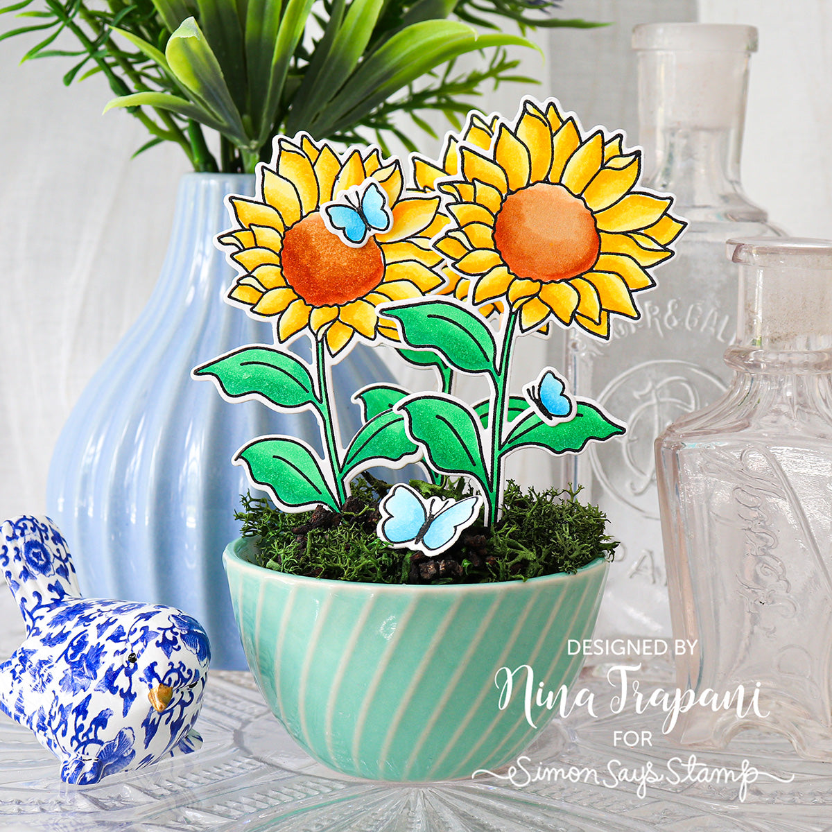 Simon Says Stamps and Dies Sunflower Dance set1054sd STAMPtember Flower Pot
