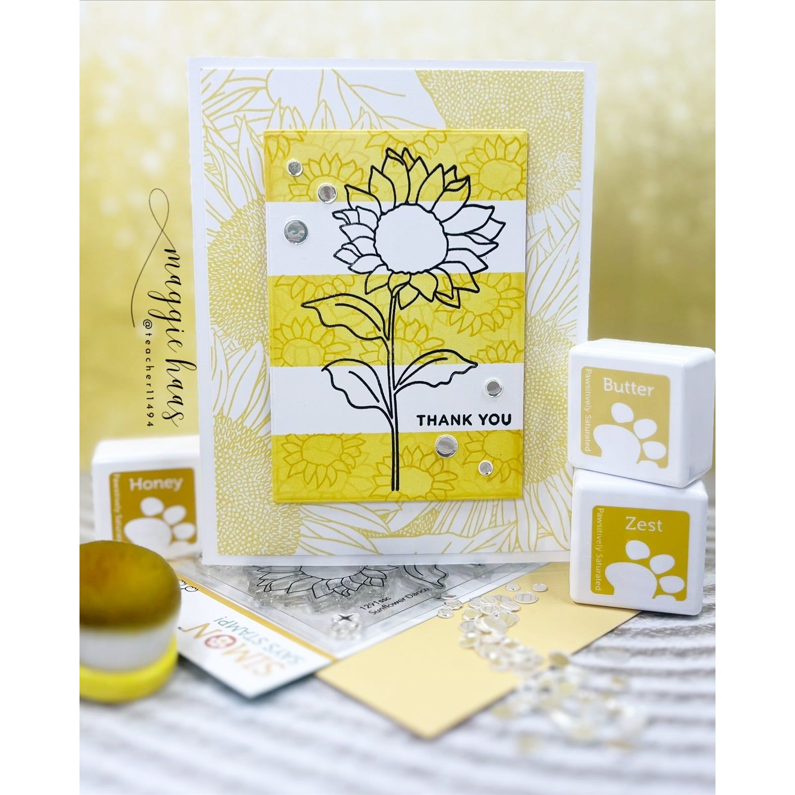 Simon Says Stamp Sunflower Dance Wafer Dies 1431sdc STAMPtember Thank You Card